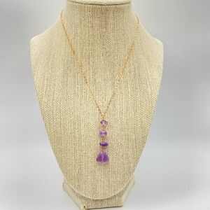 Natural Amethyst Gold Filled Chain Drop Necklace 15"-18"